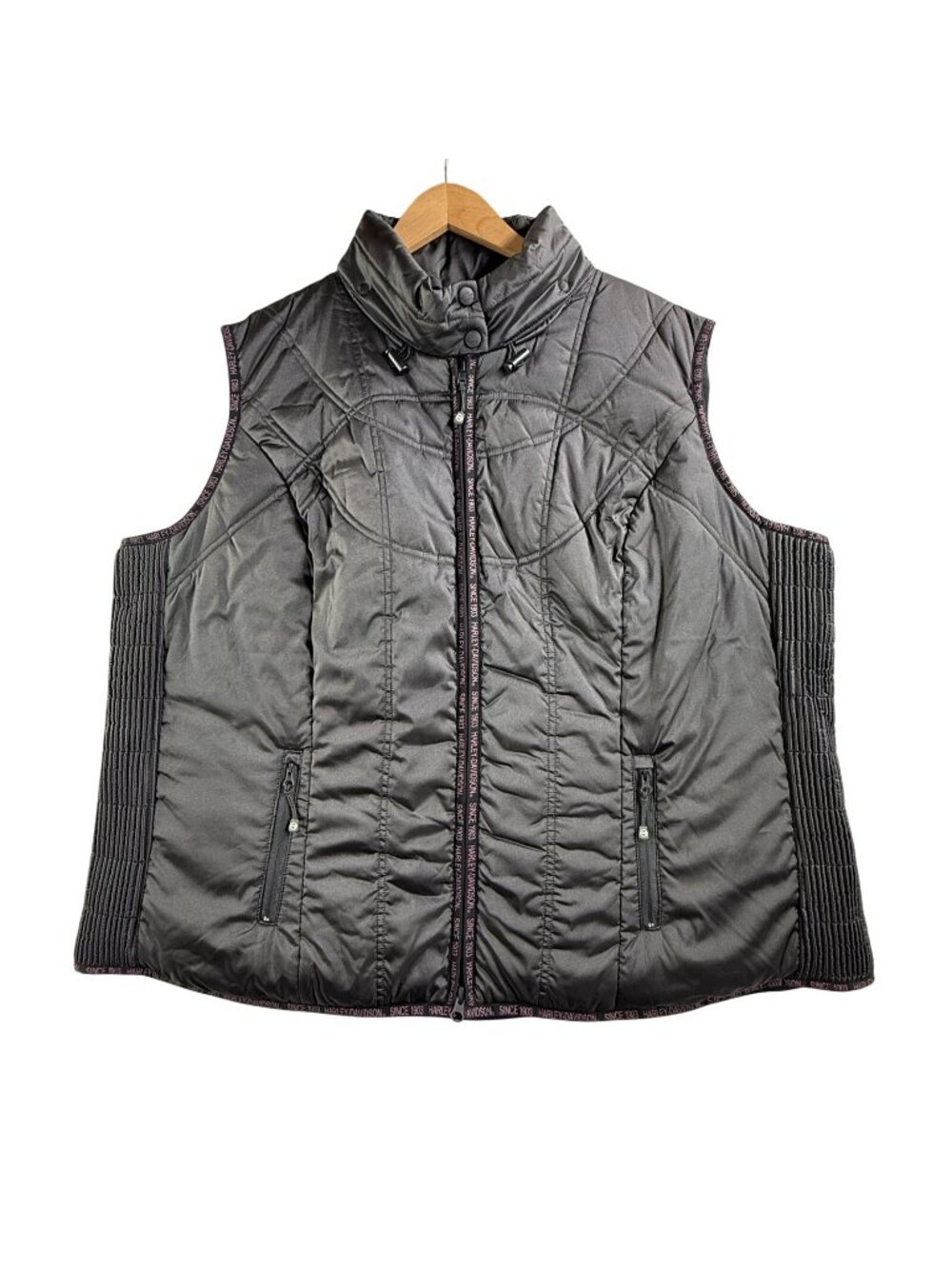 Harley-Davidson Vest Womens 3W Black Quilted Insulated Full Zip Stretch Sides